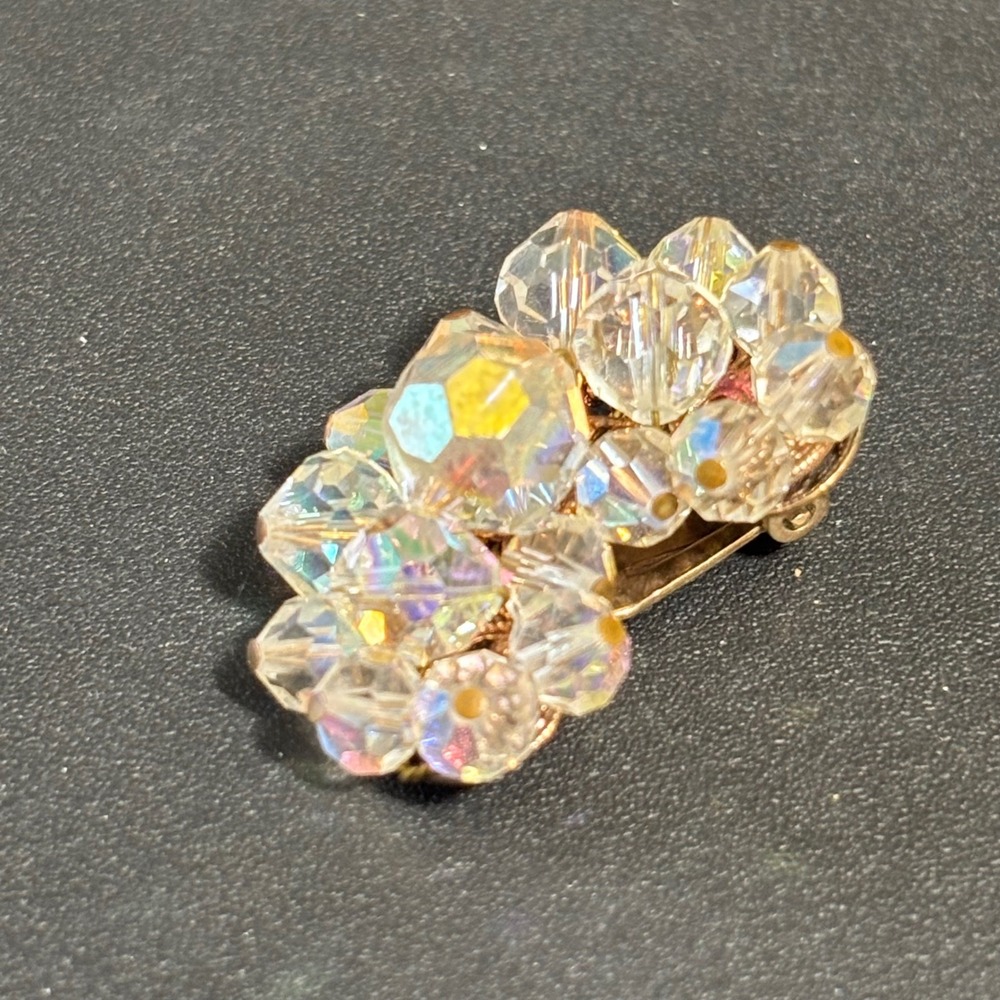 ALICE CAVINESS Clear AB Crystal Climber Gold-Tone Vintage Clip Earrings ER1 - Picture 2 of 10